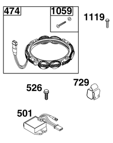 Alternator Group Diagram and Parts List for 40T877-0008-B5  Briggs and Stratton Engine